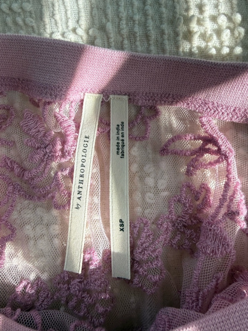 Anthropologie Mauve Floral Sheer Embroidered Crop Top - Picture 2 of 2
